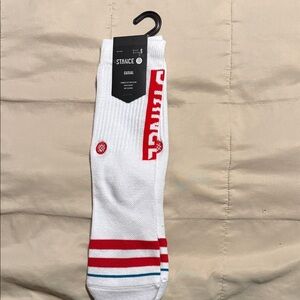 Stance White Socks with Red and Blue Accents